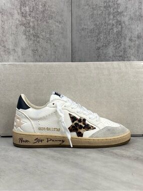 Golden Goose White Sneakers with Leopard Star Accent